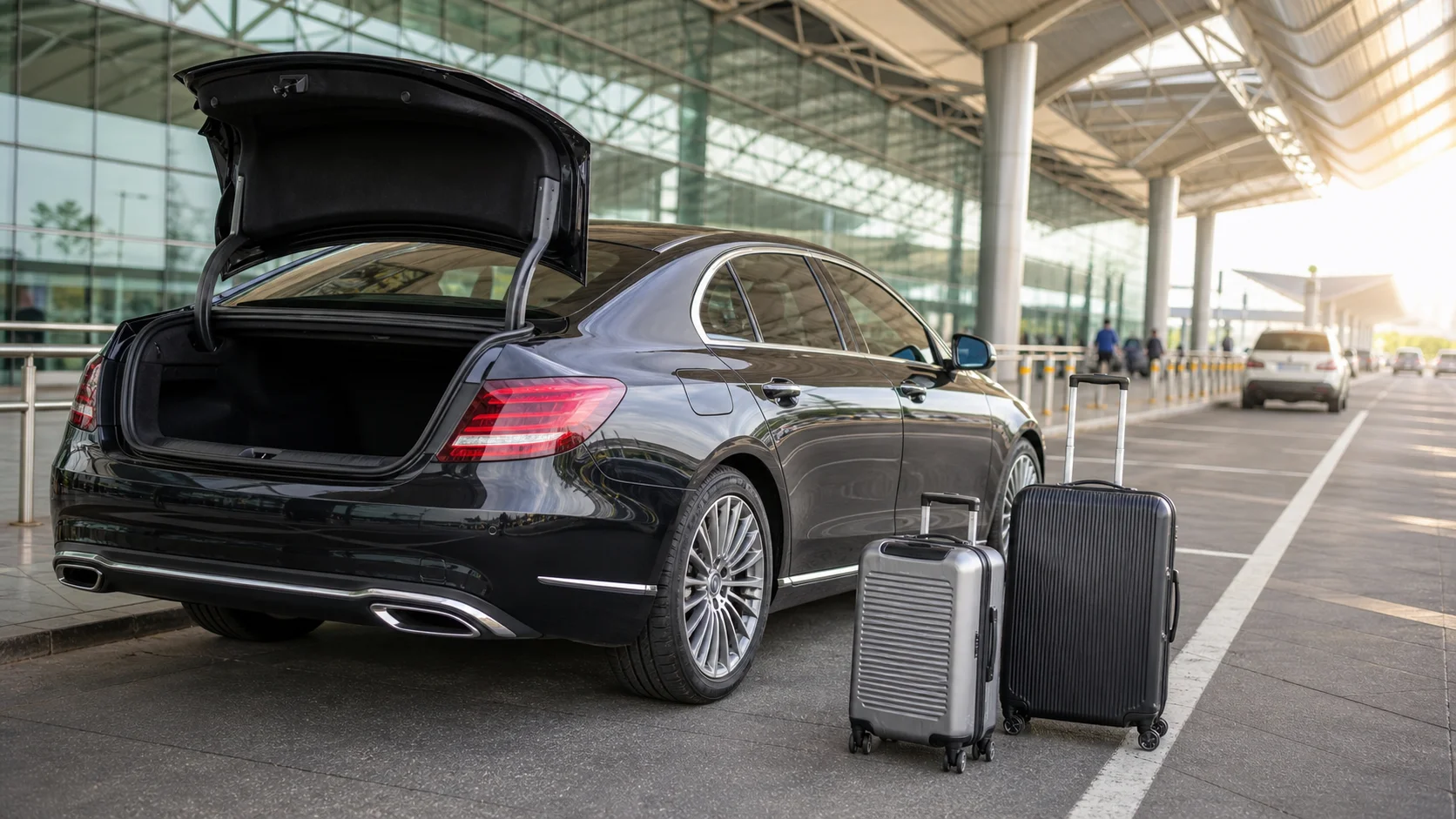 Airport cab with luggage near Hyderabad airport for Rakacabs pickup and drop service